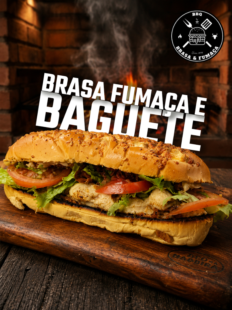 Baguete de brasa e fumaça